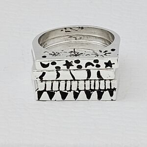 Silpada Super Rare Sterling Silver Oxidized Etched Quad Stacking Rings Set XR155